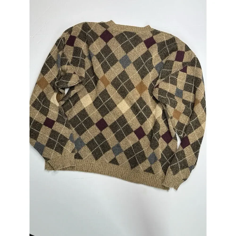 Vintage 90s Liberty Sweaters Argyle Knit Mens L USA Cotton Ramie Grandpa
